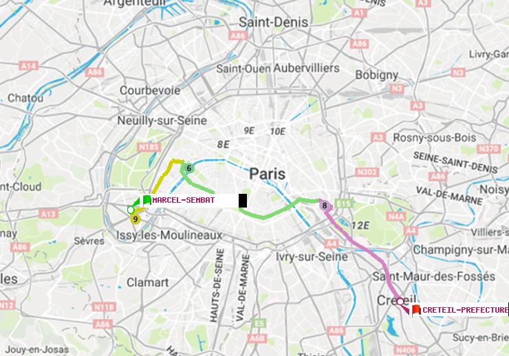 plan itinéraire ratp de Marcel Sembat à Créteil-Préfecture (Hôtel de Ville)