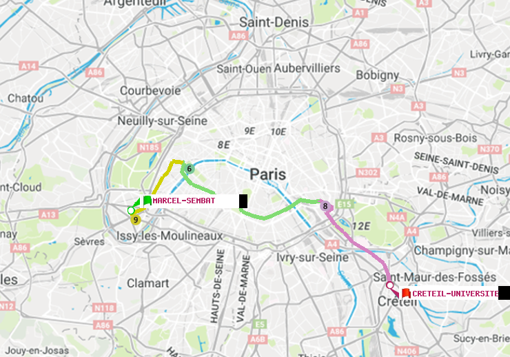 plan itinéraire ratp de Marcel Sembat à Créteil-Université