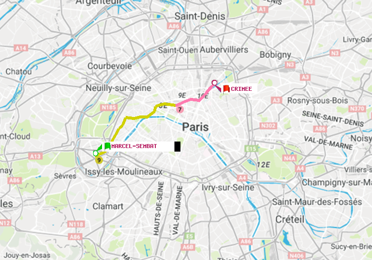 plan itinéraire ratp de Marcel Sembat à Crimée