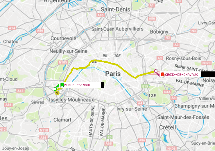 plan itinéraire ratp de Marcel Sembat à Croix-de-Chavaux (Jacques Duclos)