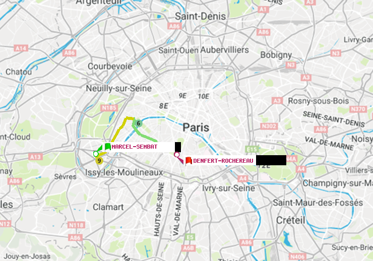 plan itinéraire ratp de Marcel Sembat à Denfert-Rochereau