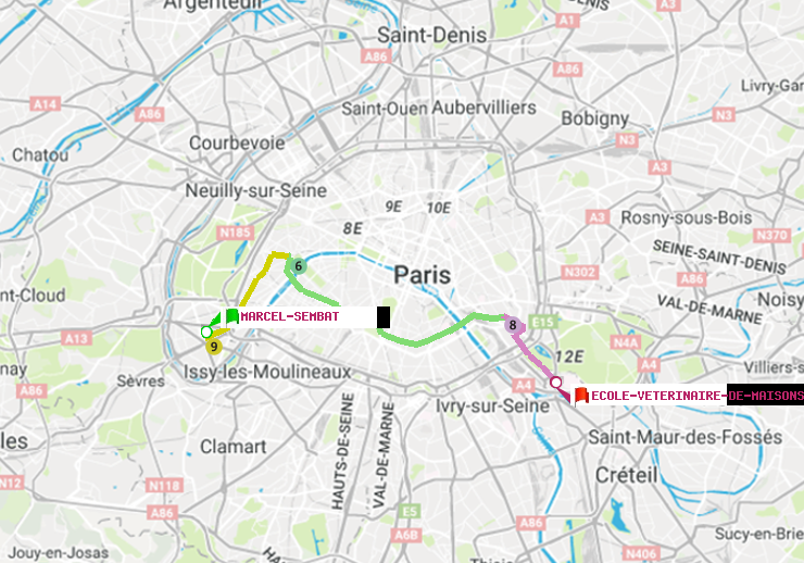plan itinéraire ratp de Marcel Sembat à Ecole Vétérinaire de Maisons-Alfort