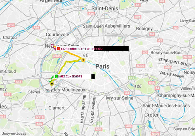 plan itinéraire ratp de Marcel Sembat à Esplanade de la Défense