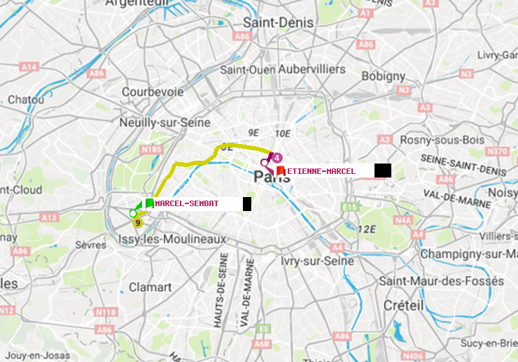 plan itinéraire ratp de Marcel Sembat à Etienne Marcel
