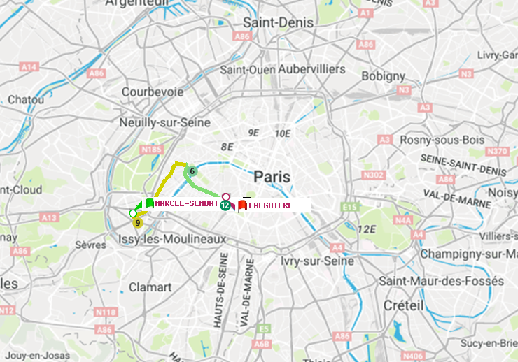 plan itinéraire ratp de Marcel Sembat à Falguière