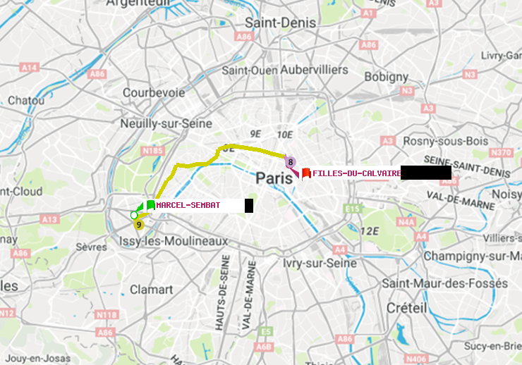 plan itinéraire ratp de Marcel Sembat à Filles du Calvaire