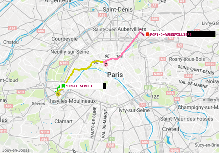 plan itinéraire ratp de Marcel Sembat à Fort d