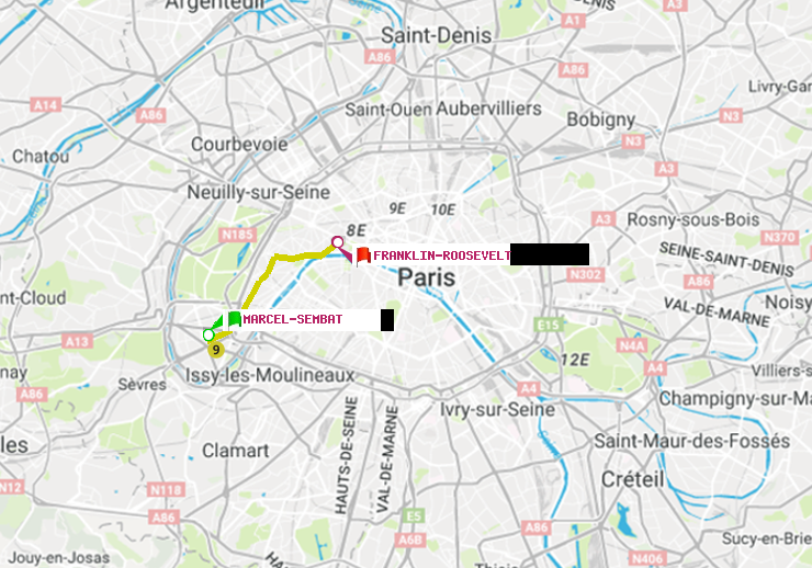plan itinéraire ratp de Marcel Sembat à Franklin-Roosevelt