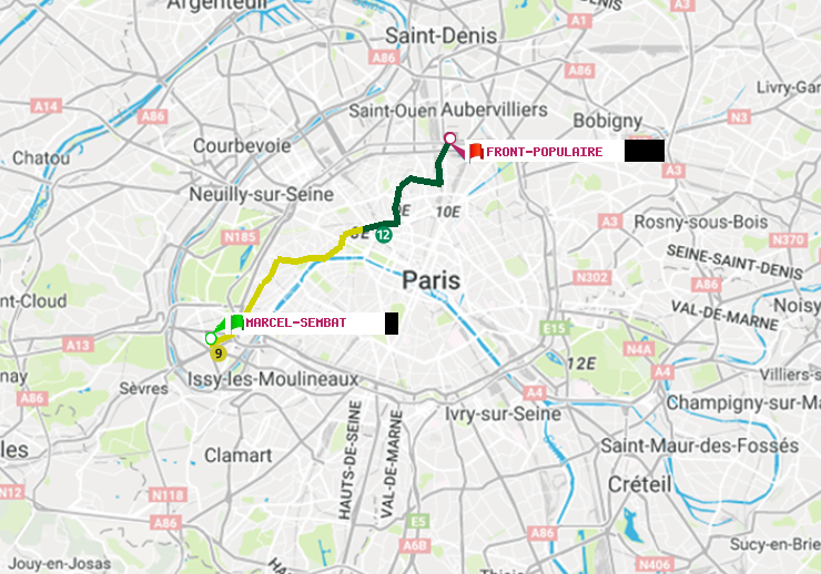 plan itinéraire ratp de Marcel Sembat à Front Populaire