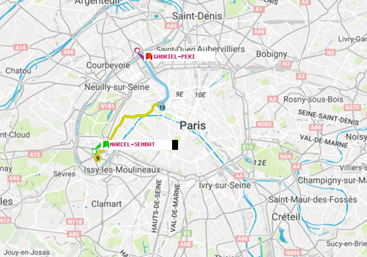 plan itinéraire ratp de Marcel Sembat à Gabriel-Péri