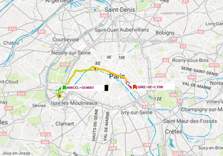 plan itinéraire ratp de Marcel Sembat à Gare de Lyon
