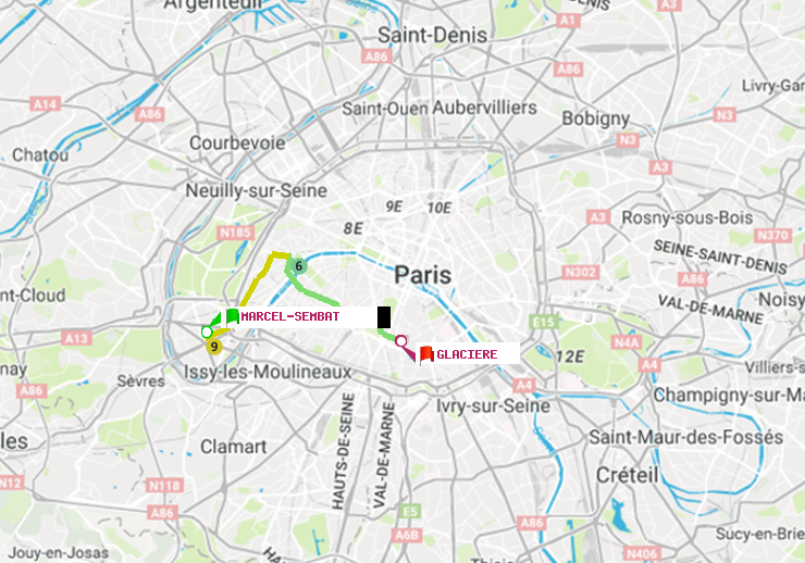 plan itinéraire ratp de Marcel Sembat à Glacière