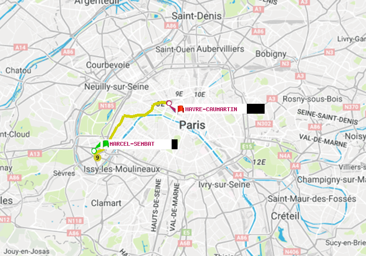 plan itinéraire ratp de Marcel Sembat à Havre-Caumartin