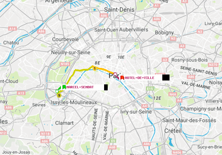 plan itinéraire ratp de Marcel Sembat à Hôtel de Ville