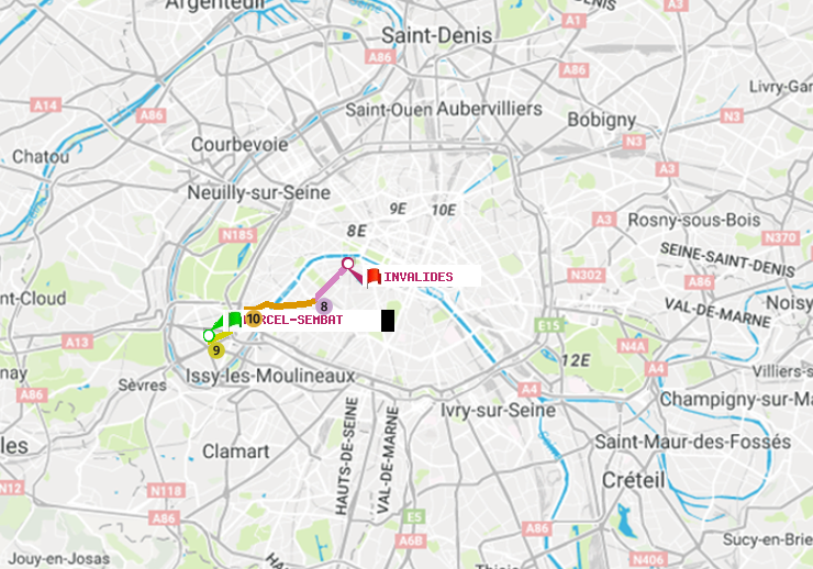 plan itinéraire ratp de Marcel Sembat à Invalides