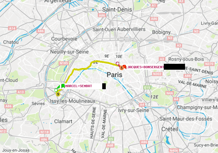 plan itinéraire ratp de Marcel Sembat à Jacques-Bonsergent