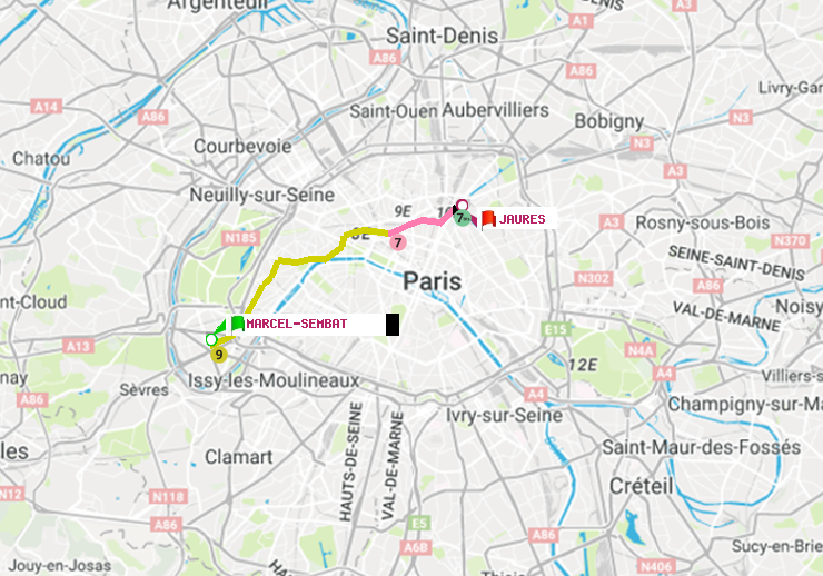 plan itinéraire ratp de Marcel Sembat à Jaurès