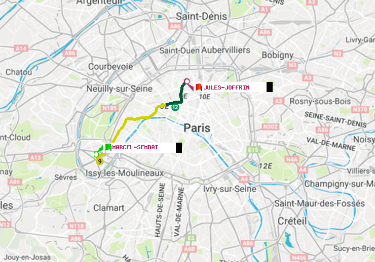 plan itinéraire ratp de Marcel Sembat à Jules Joffrin