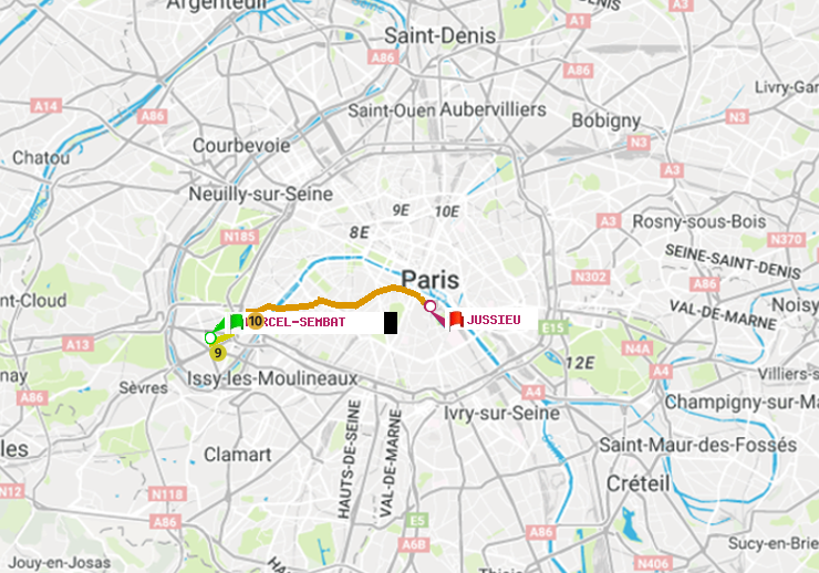 plan itinéraire ratp de Marcel Sembat à Jussieu