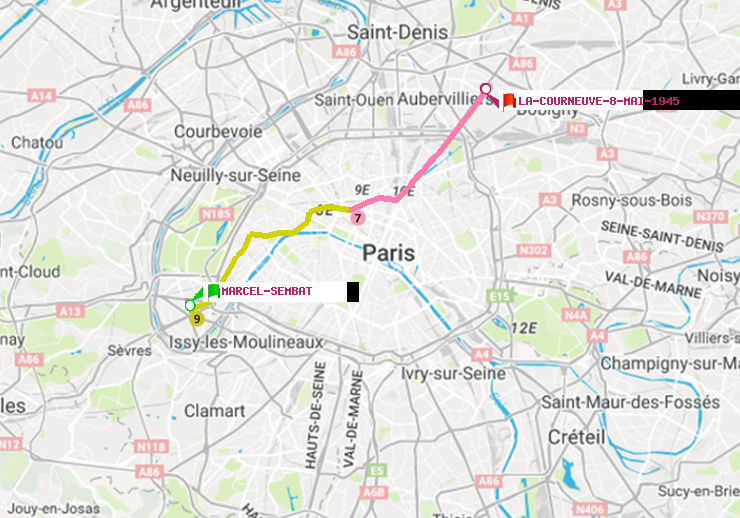 plan itinéraire ratp de Marcel Sembat à La Courneuve-8-Mai-1945