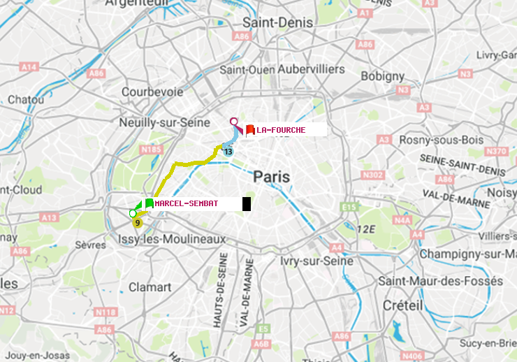 plan itinéraire ratp de Marcel Sembat à La Fourche