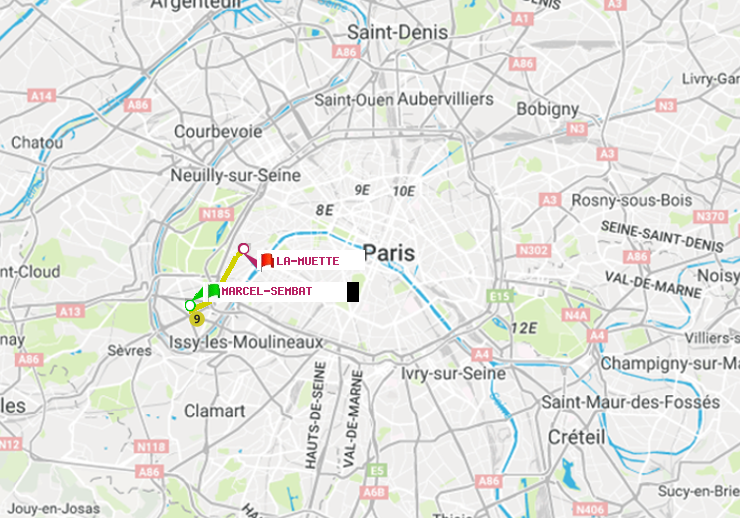 plan itinéraire ratp de Marcel Sembat à La Muette