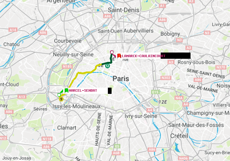 plan itinéraire ratp de Marcel Sembat à Lamarck-Caulaincourt