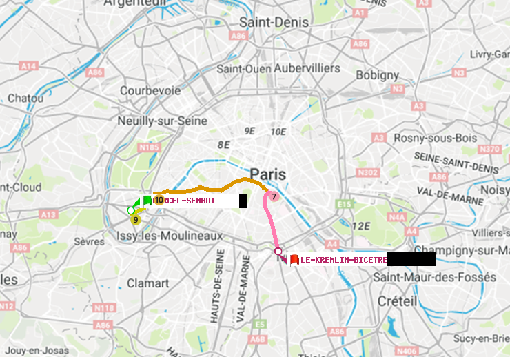 plan itinéraire ratp de Marcel Sembat à Le Kremlin-Bicêtre