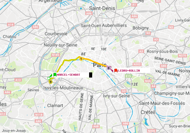 plan itinéraire ratp de Marcel Sembat à Ledru-Rollin