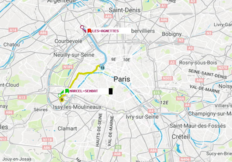 plan itinéraire ratp de Marcel Sembat à Les Agnettes