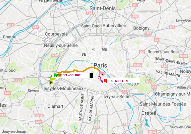 plan itinéraire ratp de Marcel Sembat à Les Gobelins