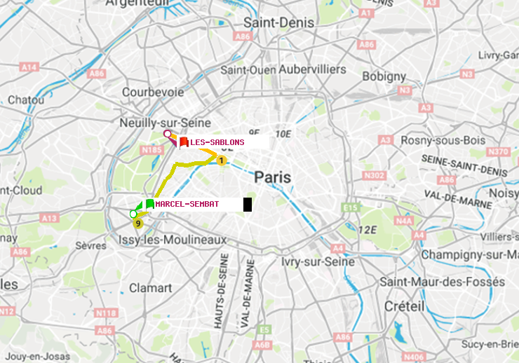 plan itinéraire ratp de Marcel Sembat à Les Sablons (Jardin d