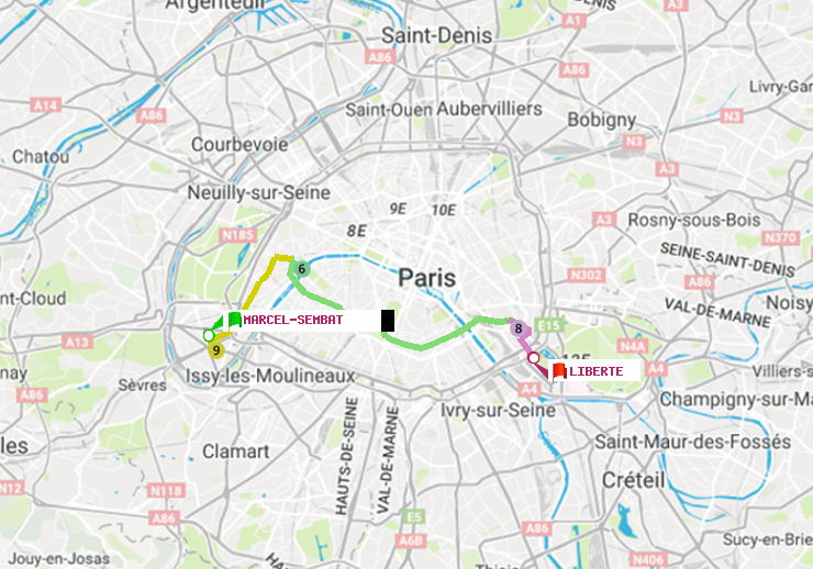 plan itinéraire ratp de Marcel Sembat à Liberté