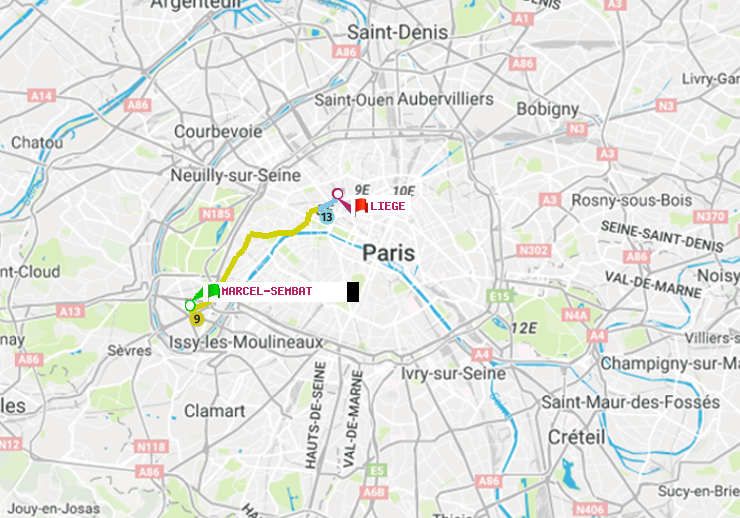 plan itinéraire ratp de Marcel Sembat à Liège