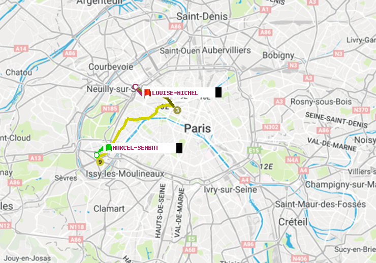 plan itinéraire ratp de Marcel Sembat à Louise Michel