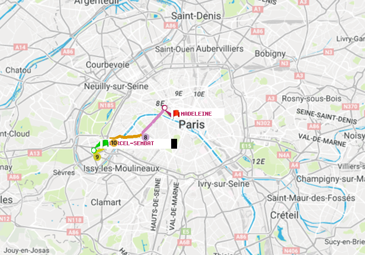 plan itinéraire ratp de Marcel Sembat à Madeleine