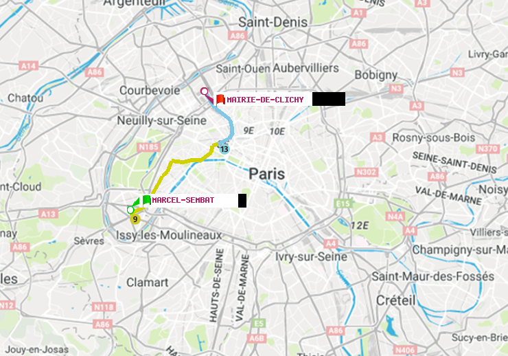 plan itinéraire ratp de Marcel Sembat à Mairie de Clichy