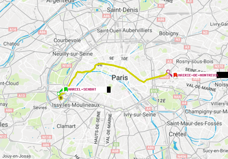 plan itinéraire ratp de Marcel Sembat à Mairie de Montreuil