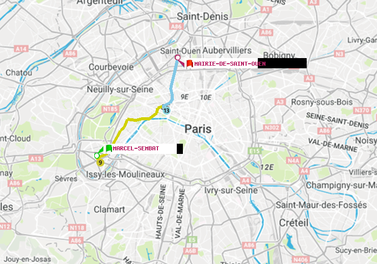 plan itinéraire ratp de Marcel Sembat à Mairie de Saint-Ouen