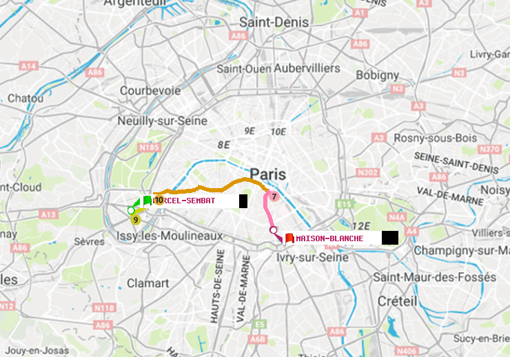 plan itinéraire ratp de Marcel Sembat à Maison Blanche