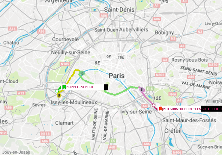 plan itinéraire ratp de Marcel Sembat à Maisons-Alfort-Les Juilliottes