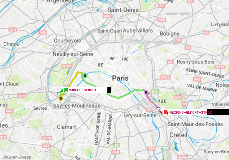 plan itinéraire ratp de Marcel Sembat à Maisons-Alfort-Stade
