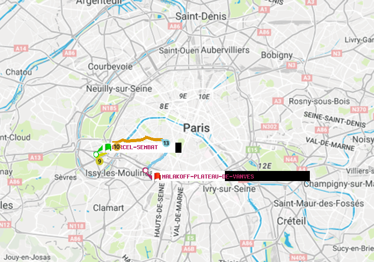 plan itinéraire ratp de Marcel Sembat à Malakoff-Plateau de Vanves