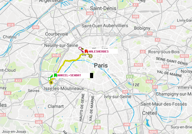 plan itinéraire ratp de Marcel Sembat à Malesherbes