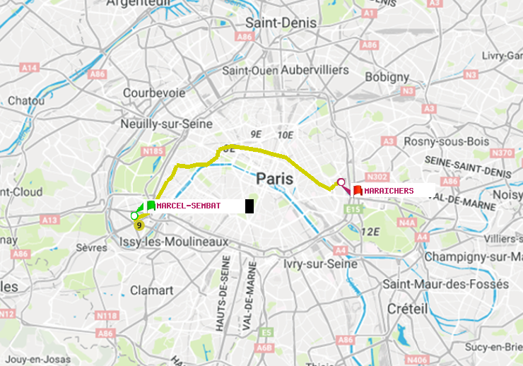 plan itinéraire ratp de Marcel Sembat à Maraichers