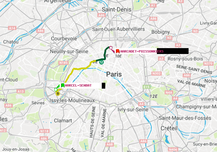 plan itinéraire ratp de Marcel Sembat à Marcadet-Poissonniers