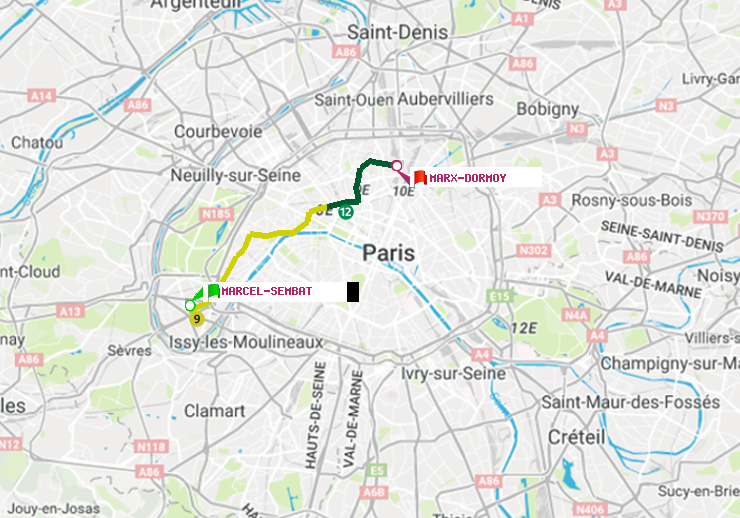 plan itinéraire ratp de Marcel Sembat à Marx-Dormoy
