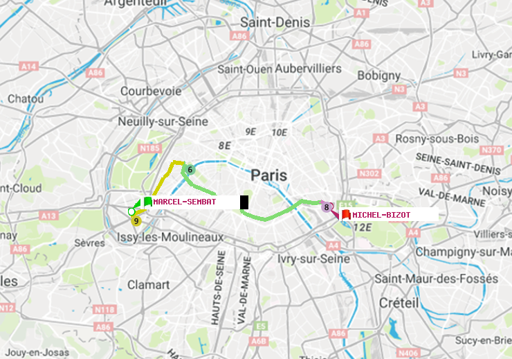 plan itinéraire ratp de Marcel Sembat à Michel Bizot