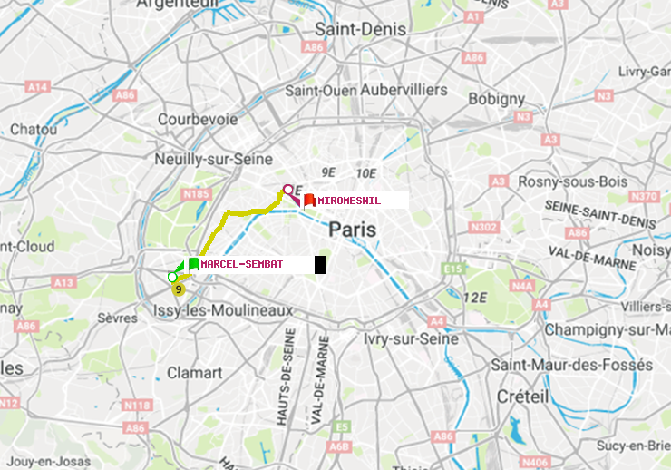plan itinéraire ratp de Marcel Sembat à Miromesnil