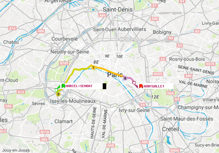 plan itinéraire ratp de Marcel Sembat à Montgallet